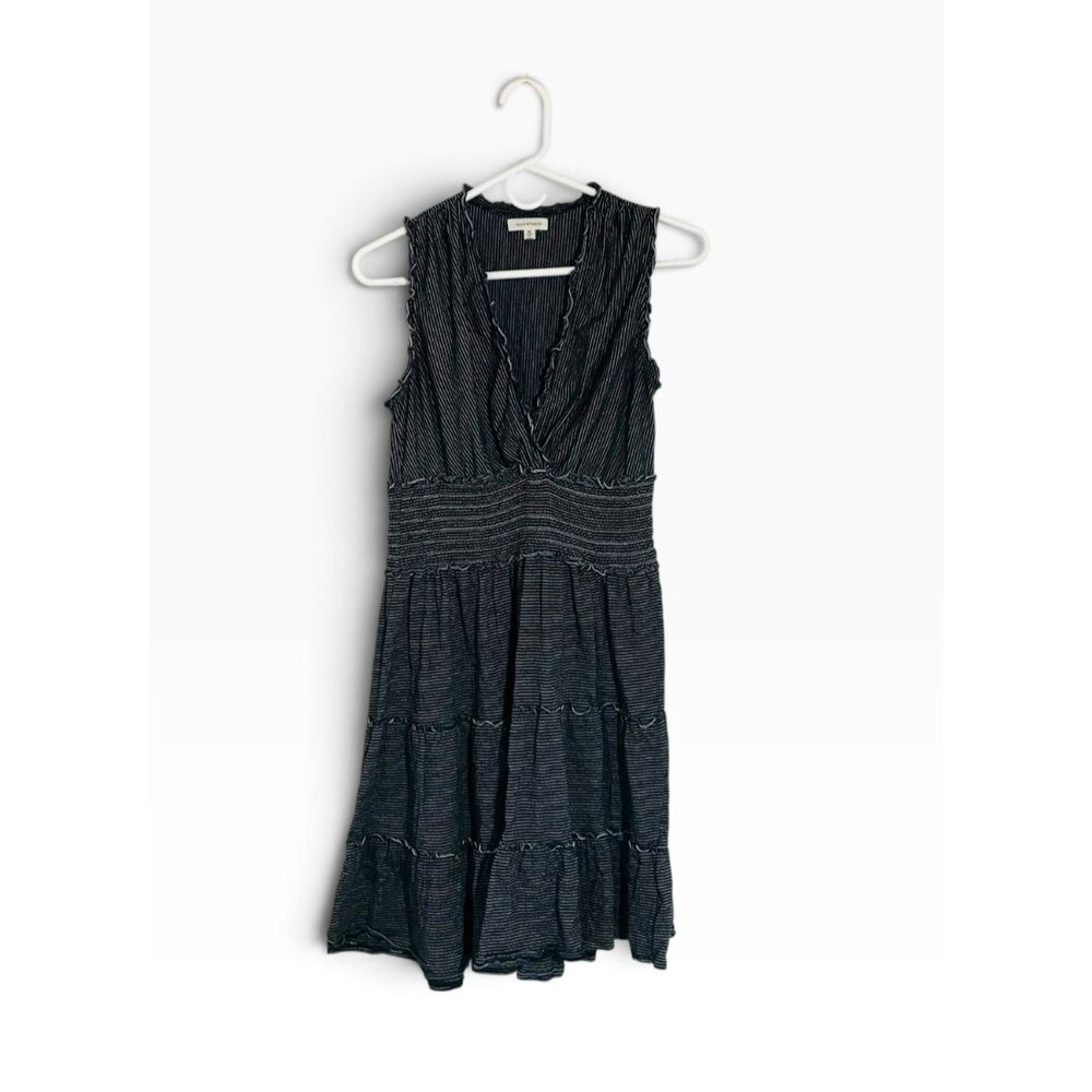 Max Sudio Sleeveless Sundress Smock Waist Black/White Stripes Midi Womens Medium